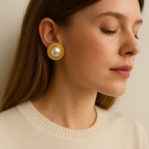 Vintage Gold Tone Faux Pearl Clip-On Earrings